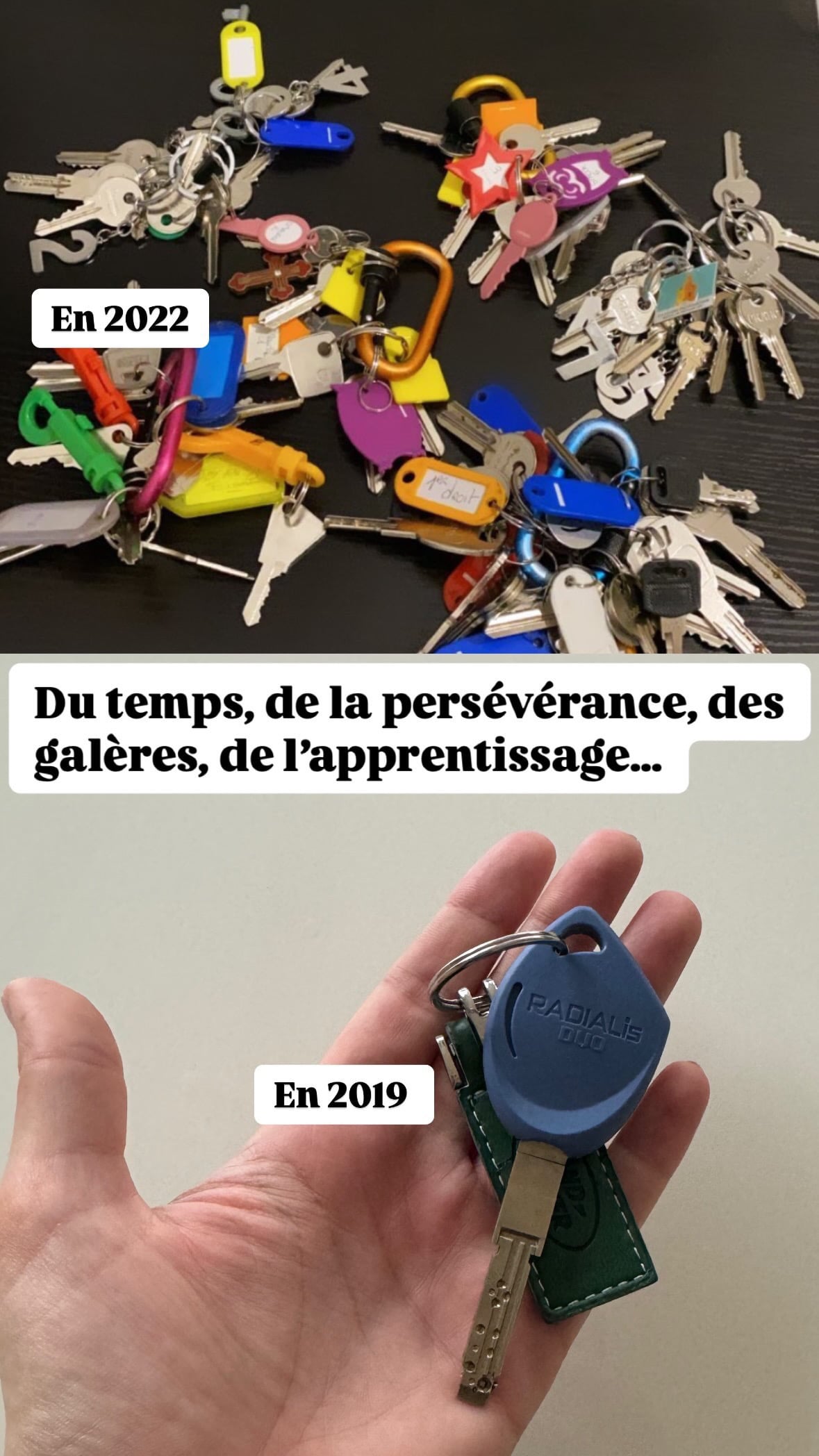 Avant/après : 2 clés en 2019, un tas de clés en 2022